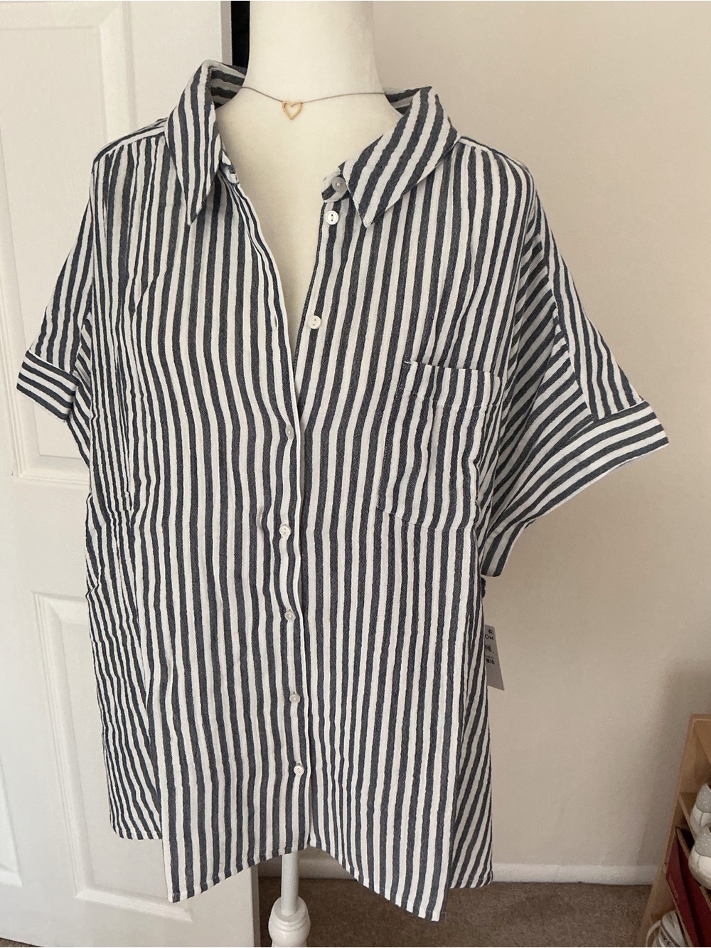 CASLON COTTON GAUZE STRIPED BUTTON UP SHIRT- PLUS SIZE 4X- NWT - Picture 9 of 11